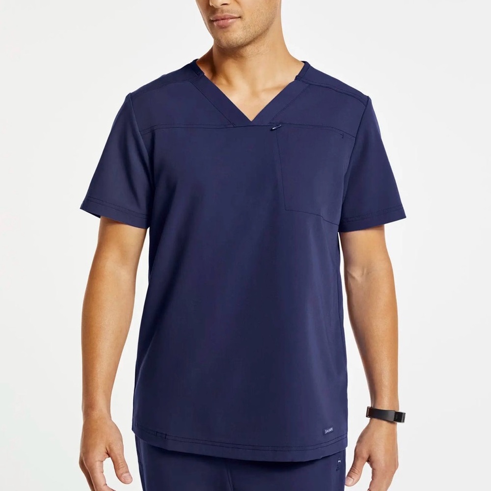 Jaanuu Men's Hidden-Pocket Scrub Top - Navy  Size L